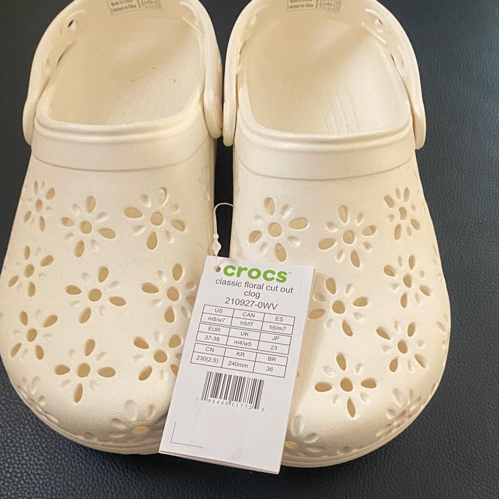 CROCS Classic Floral Cut-Out Clog in Pearl Cream